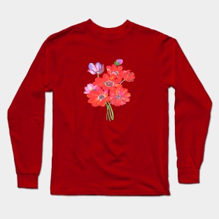 A Posy Of Wild Red And Lilac Anemone Coronaria Isolated Long Sleeve T-Shirt